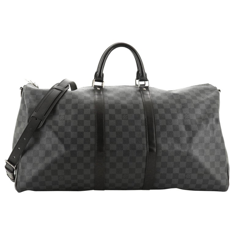 Replica Louis Vuitton N41413 Keepall Bandouliere 55 Duffel Bag Damier  Graphite Canvas For Sale