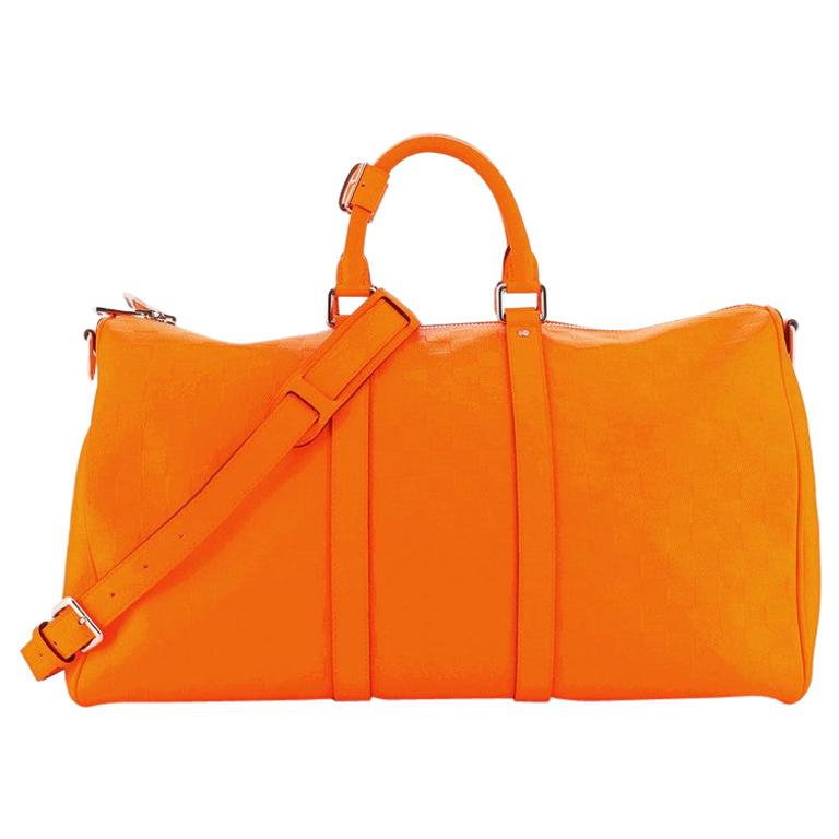 LOUIS VUITTON bag RUNWAY Damier Infini Keepall 45 Bandouliere Neon Orange  NWT at 1stDibs