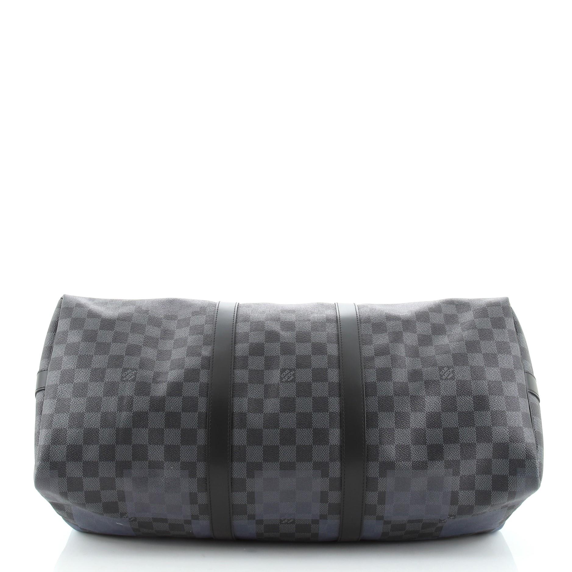 Gray Louis Vuitton Keepall Bandouliere Bag Giant Damier Graphite Canvas 50