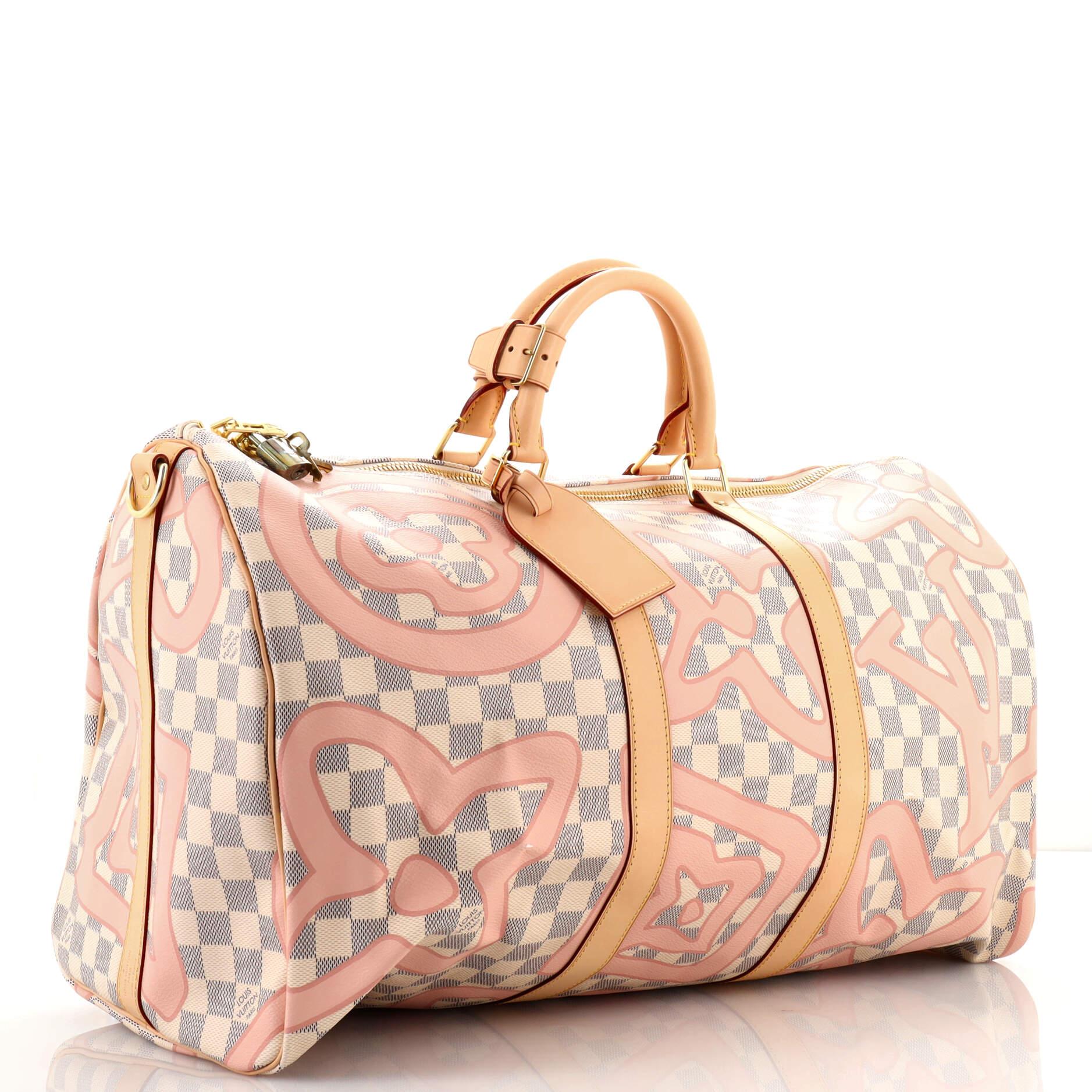 Beige Louis Vuitton Keepall Bandouliere Bag Limited Edition Damier Tahitienne 50