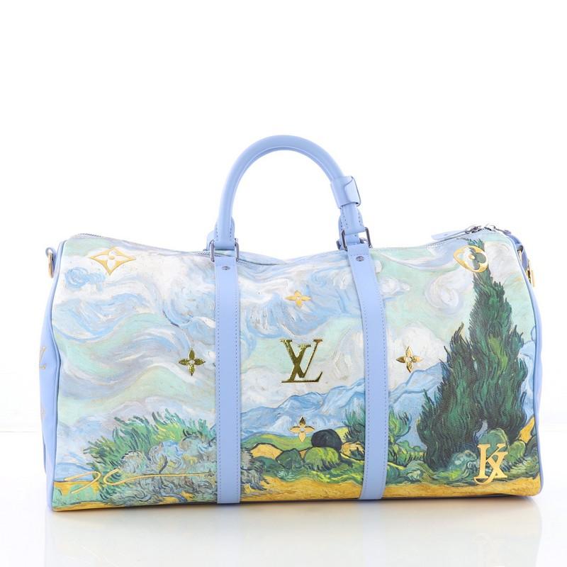 Gray Louis Vuitton Keepall Bandouliere Bag Limited Edition Jeff Koons Van Gogh Print