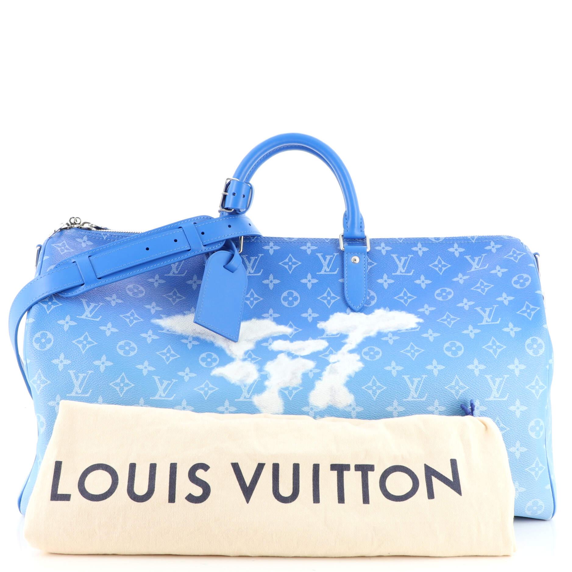 Louis Vuitton Damier Azur Keepall 50 Duffle Bag 38lk824s For Sale at  1stDibs  louis vuitton duffle bag white, white lv duffle bag, louis vuitton  bag white checkered