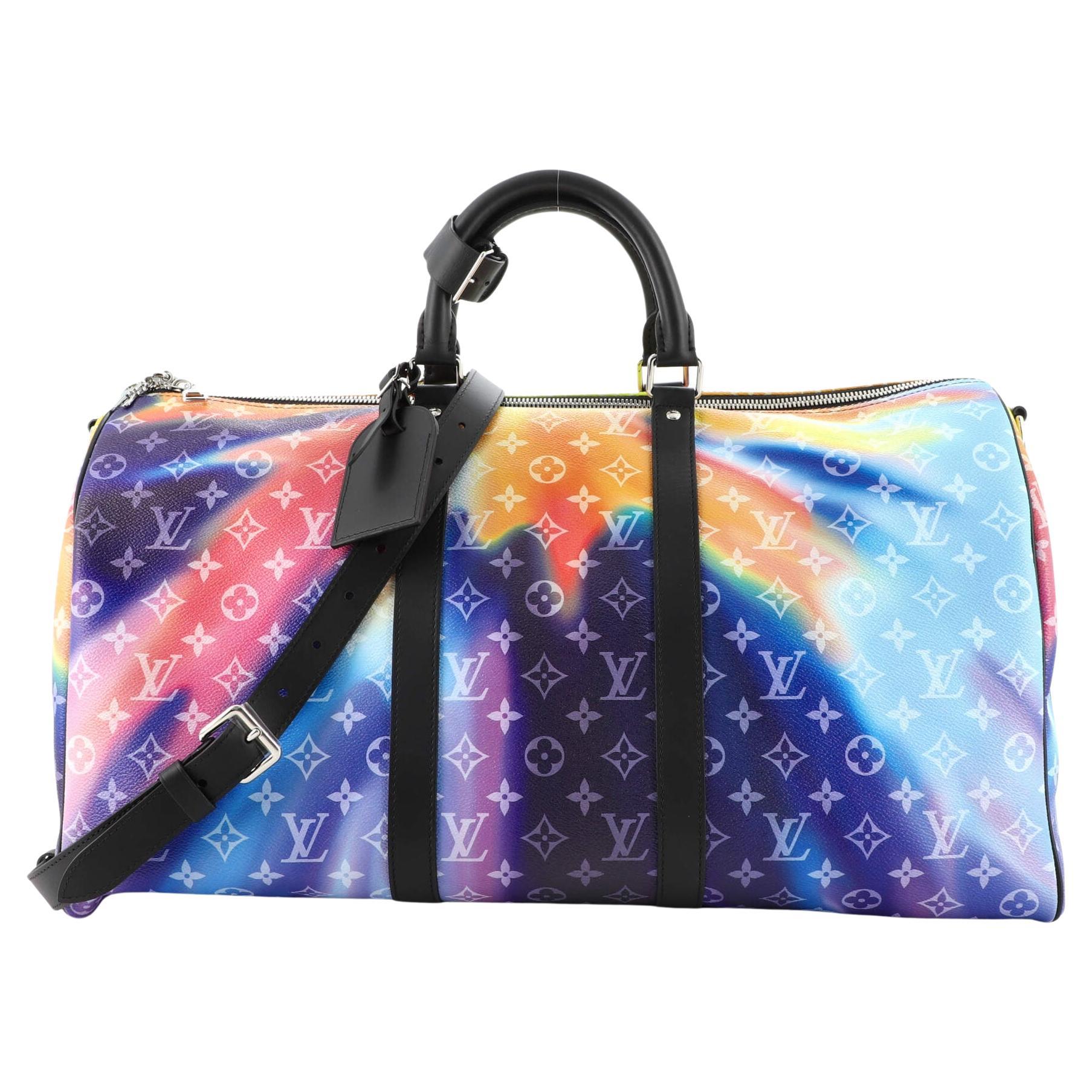 NEW-Louis Vuitton keepall 50 strap Travel bag Spray in Pink/Blue ...