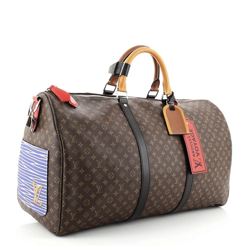 Louis Vuitton Keepall Bandouliere Tasche Limited Edition Patchwork Monogramm Canvas (Schwarz)