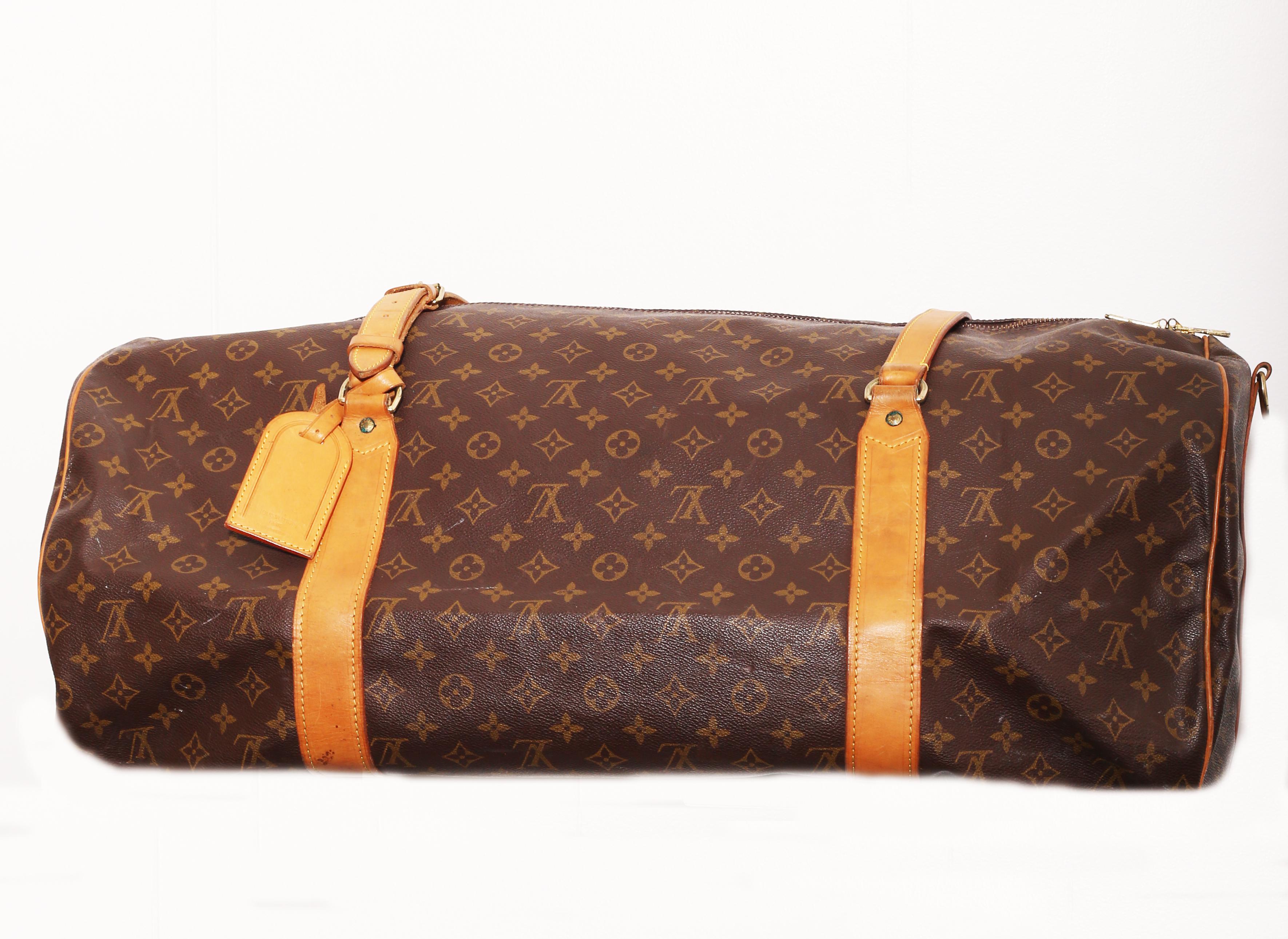 Brown Louis Vuitton Keepall Bandouliere Bag Monogram Canvas 65 cross double handles