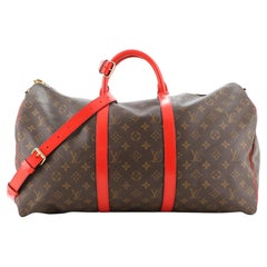 Louis Vuitton Keepall Bandouliere Bag Monogram Canvas with Coquelicot Lea