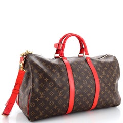 Louis Vuitton Keepall Bandouliere Bag Monogram Canvas with Coquelicot Leather