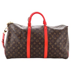 Louis Vuitton Keepall Bandouliere Bag Monogram Canvas with Coquelicot Leather
