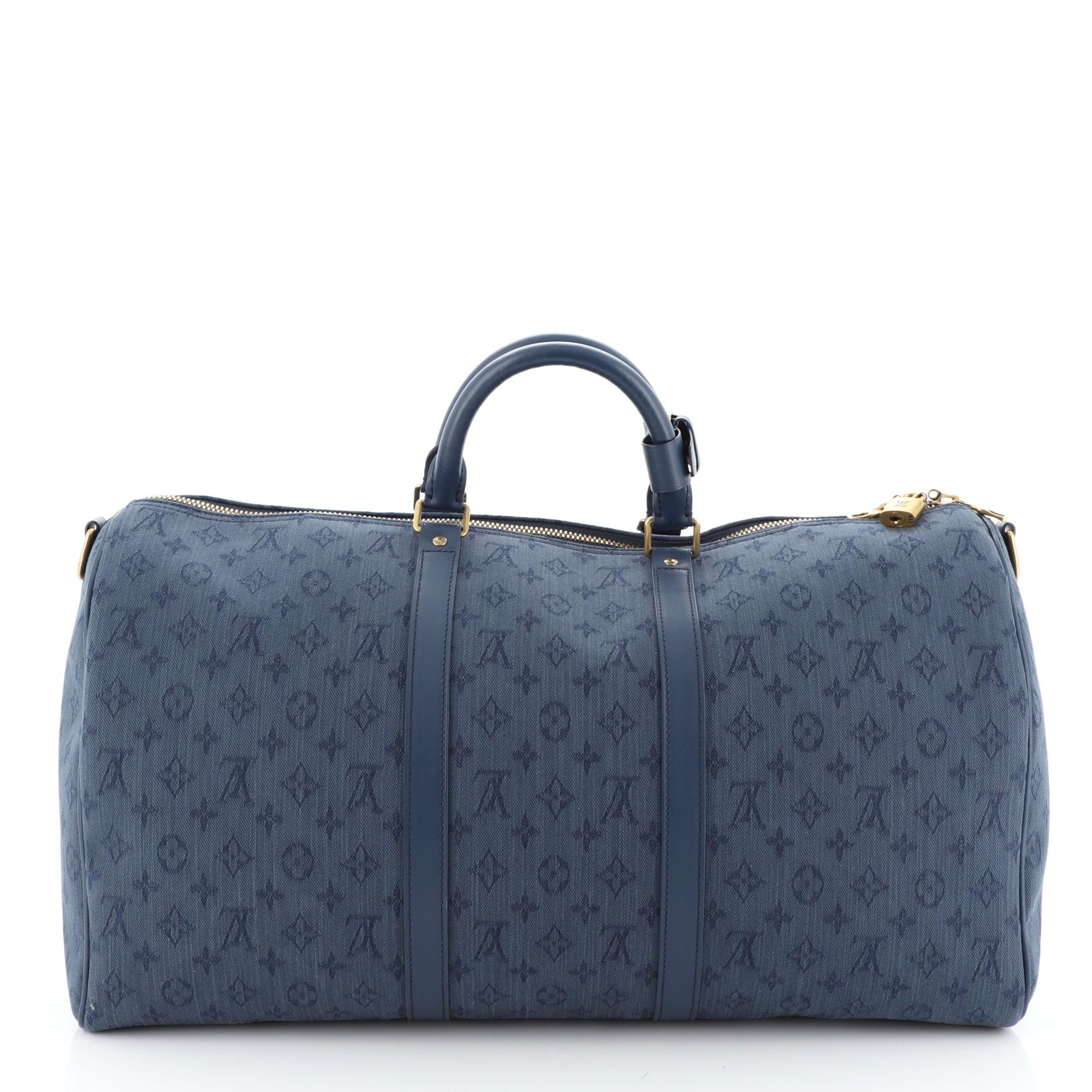 Purple Louis Vuitton Keepall Bandouliere Bag Monogram Denim 50