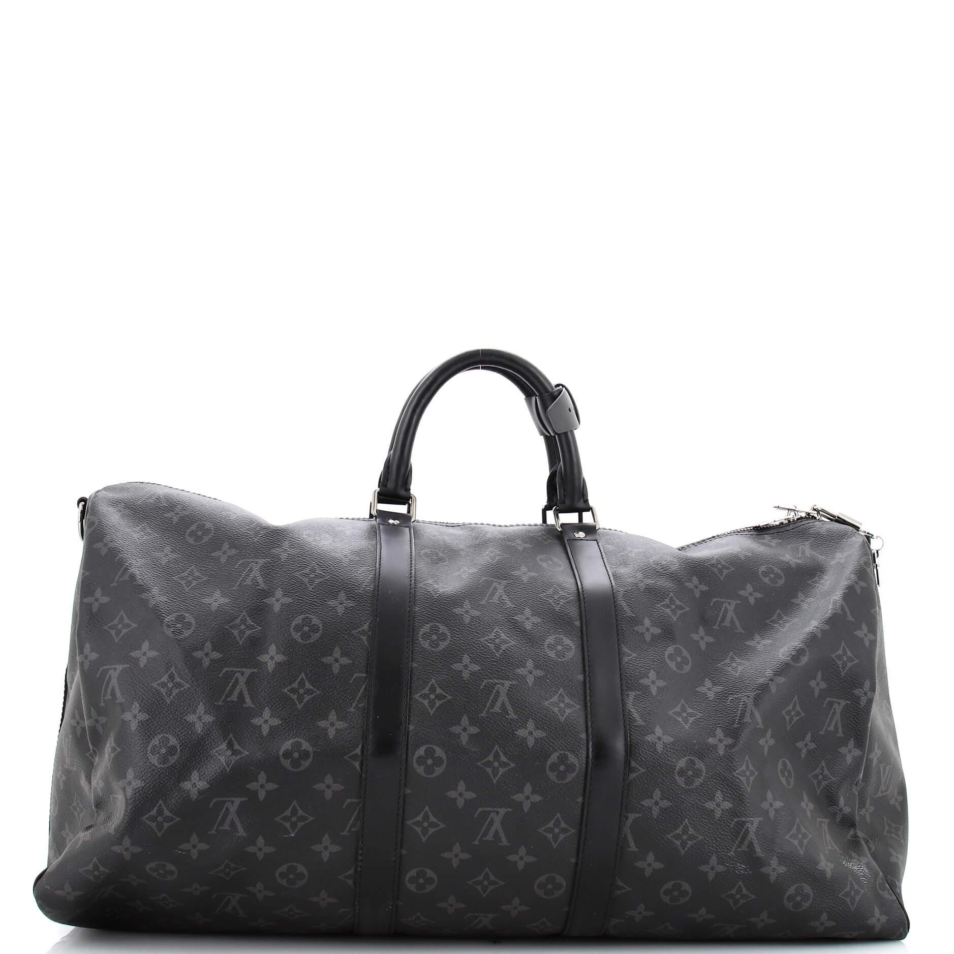 Louis Vuitton Keepall Bandouliere Bag Monogram Eclipse Canvas 55 In Good Condition In NY, NY