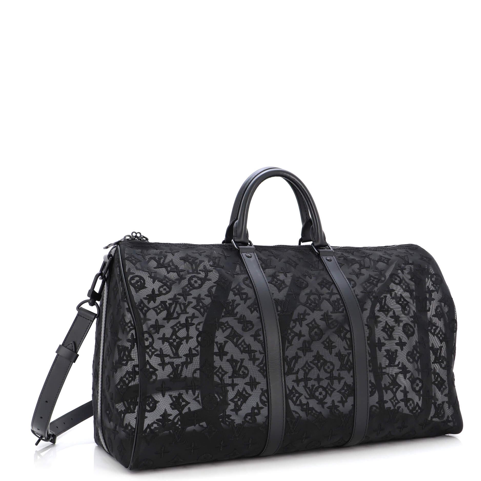 Louis Vuitton Keepall Bandouliere Monogram Mesh 50 Black in Mesh