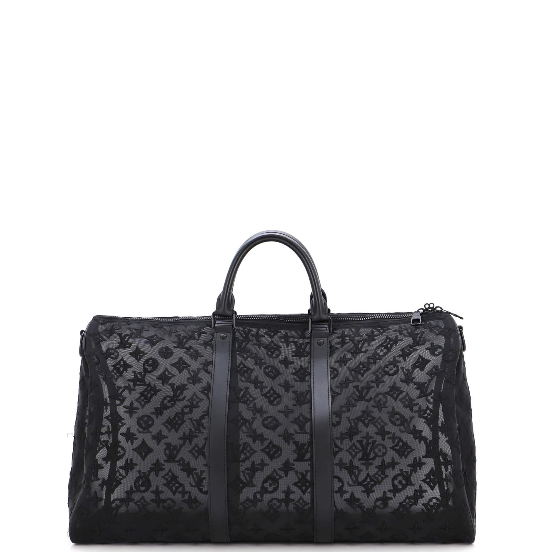 Louis Vuitton Keepall Bandouliere Bag Monogram See Through Mesh 50 In Good Condition For Sale In NY, NY