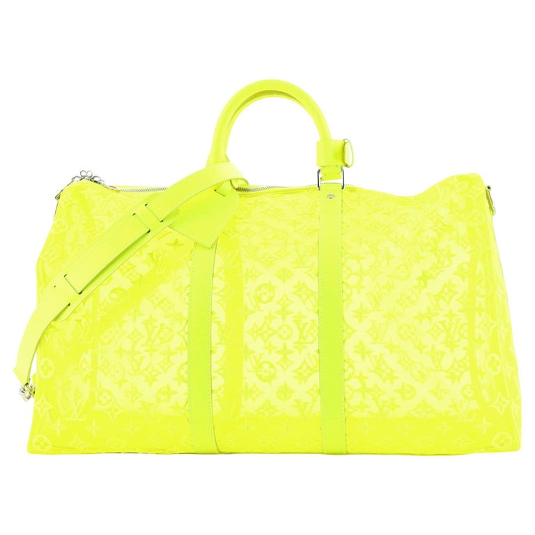 Louis Vuitton Keepall Bandouliere Monogram Mesh 50 Yellow in Mesh/Leather  with Silver-toneLouis Vuitton Keepall Bandouliere Monogram Mesh 50 Yellow  in Mesh/Leather with Silver-tone - OFour