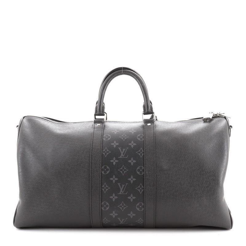 Louis Vuitton Keepall Bandouliere Tasche mit Monogramm Taigarama 50 (Schwarz)