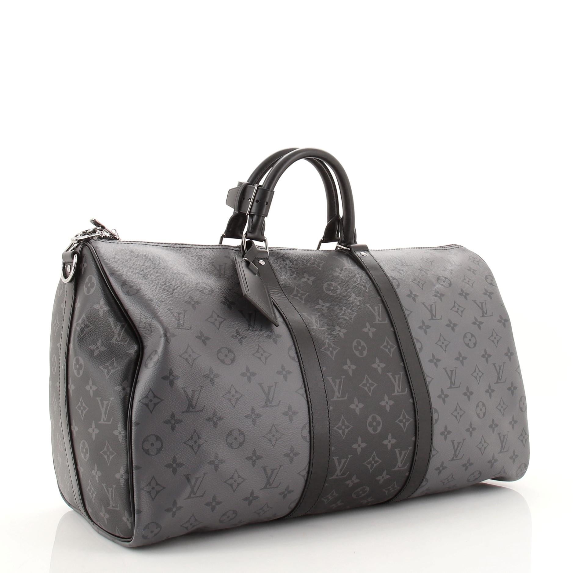 Gray Louis Vuitton Keepall Bandouliere Bag Reverse Monogram Eclipse 50