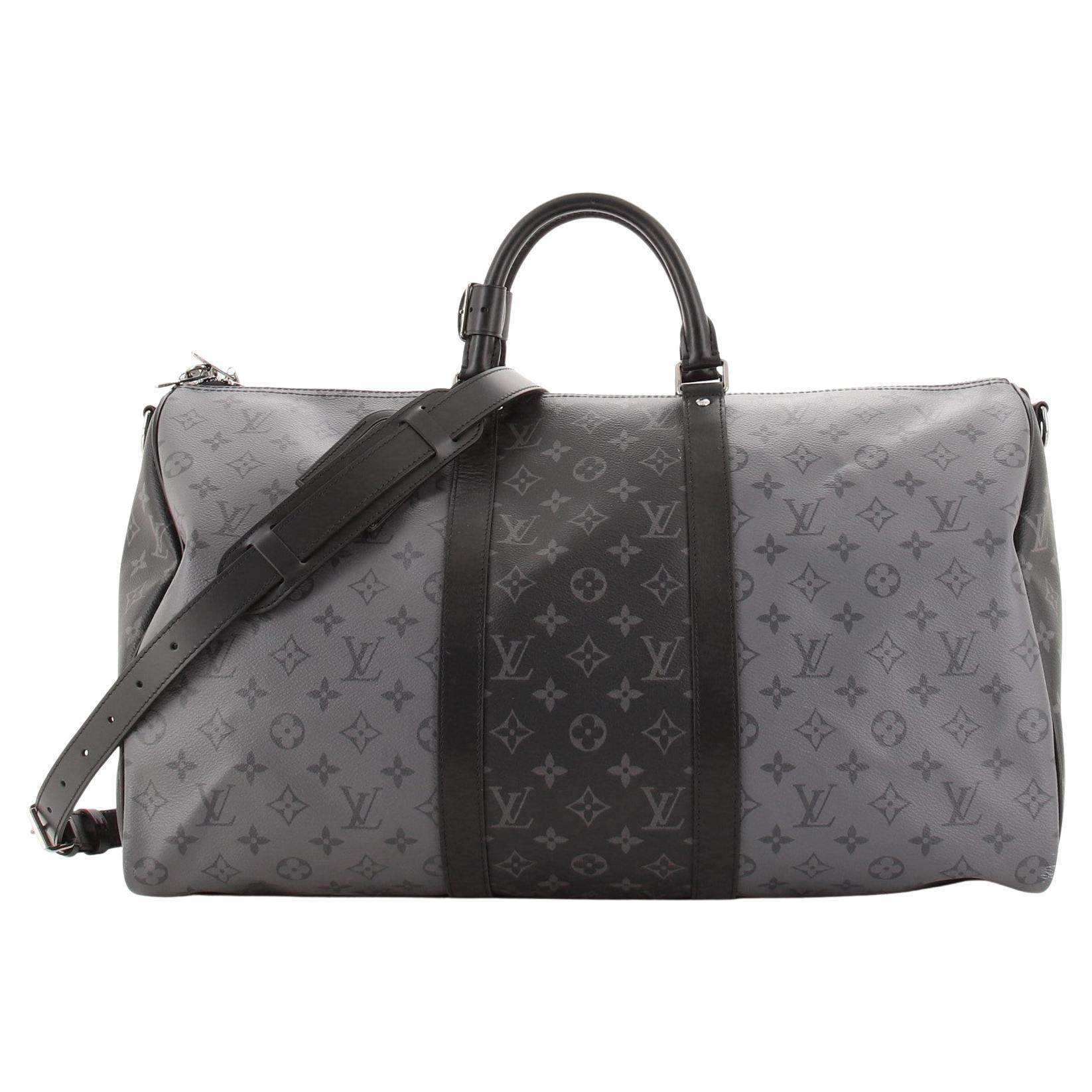 Louis Vuitton Keepall Bandouliere Monogram Eclipse Reverse 50 Gray in  Coated Canvas