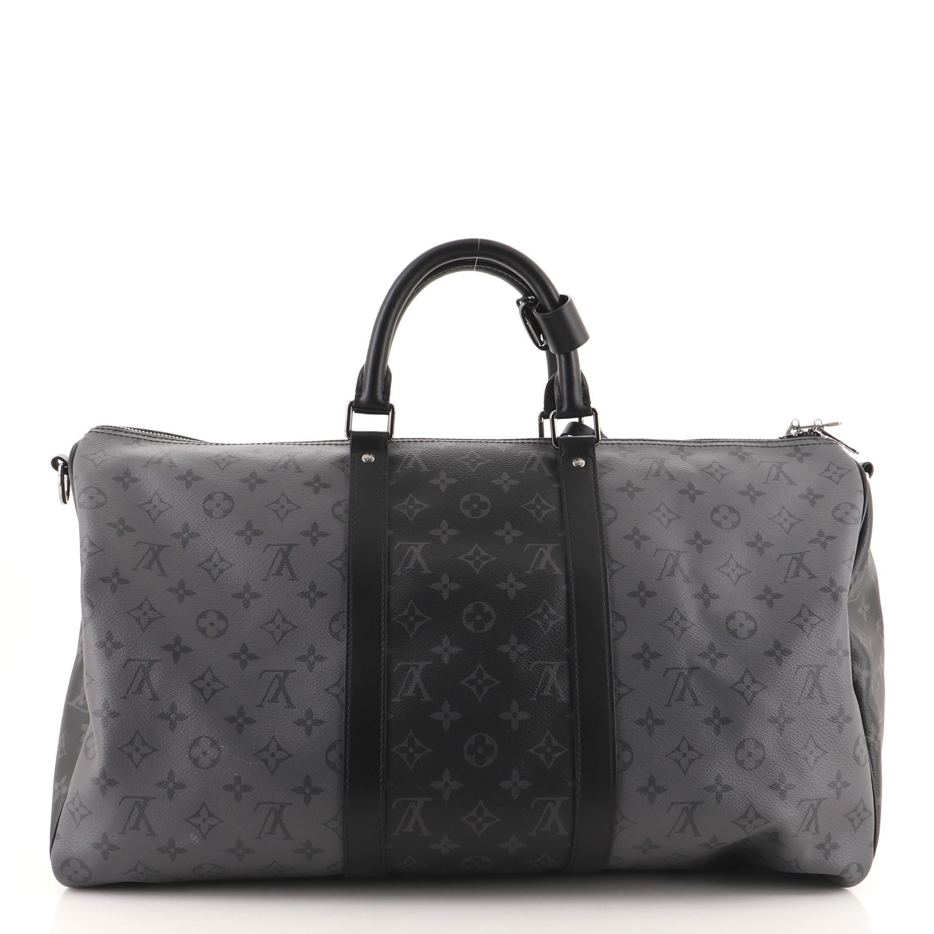 Louis Vuitton Keepall Bandouliere Bag Reverse Monogram Eclipse Canvas 50 In Good Condition In NY, NY