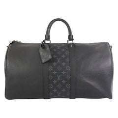 Louis Vuitton Keepall Bandouliere Bag Taiga Leather and Monogram Eclipse Canvas