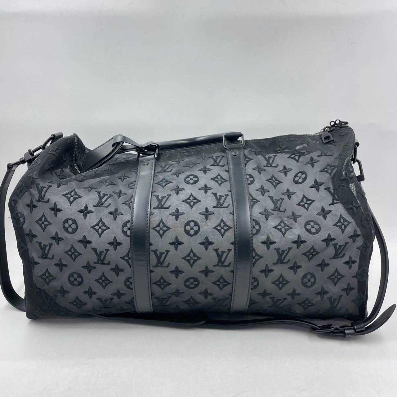 Louis Vuitton Keepall Bandouliere Monogram Mesh 50 Black in Mesh/Leather Bon état à AUBERVILLIERS, FR