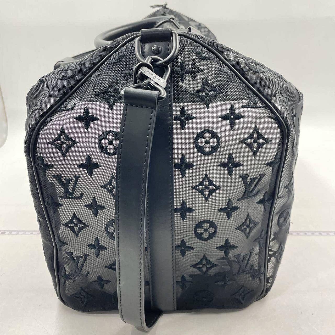  Louis Vuitton Keepall Bandouliere Monogram Mesh 50 Black in Mesh/Leather Pour femmes 