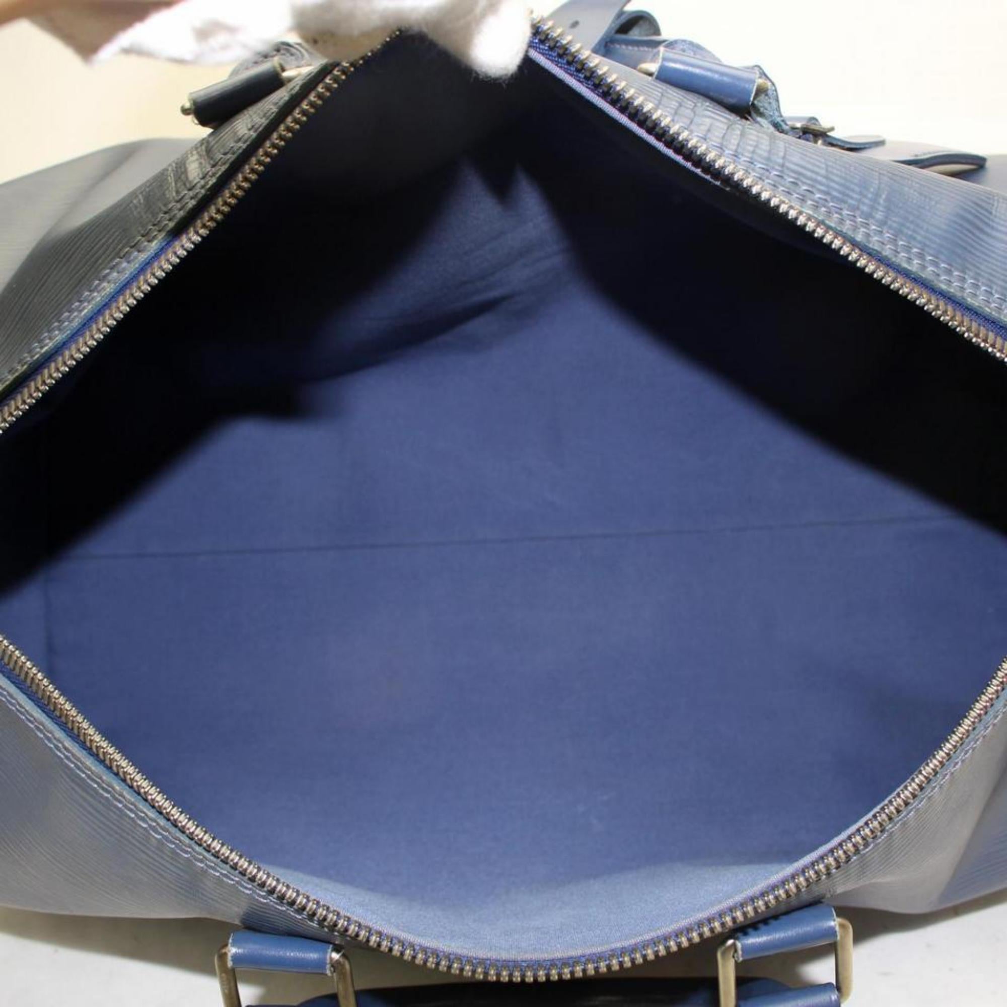 Gray Louis Vuitton Keepall Dark Epi 370349 Blue Leather Weekend/Travel Bag For Sale