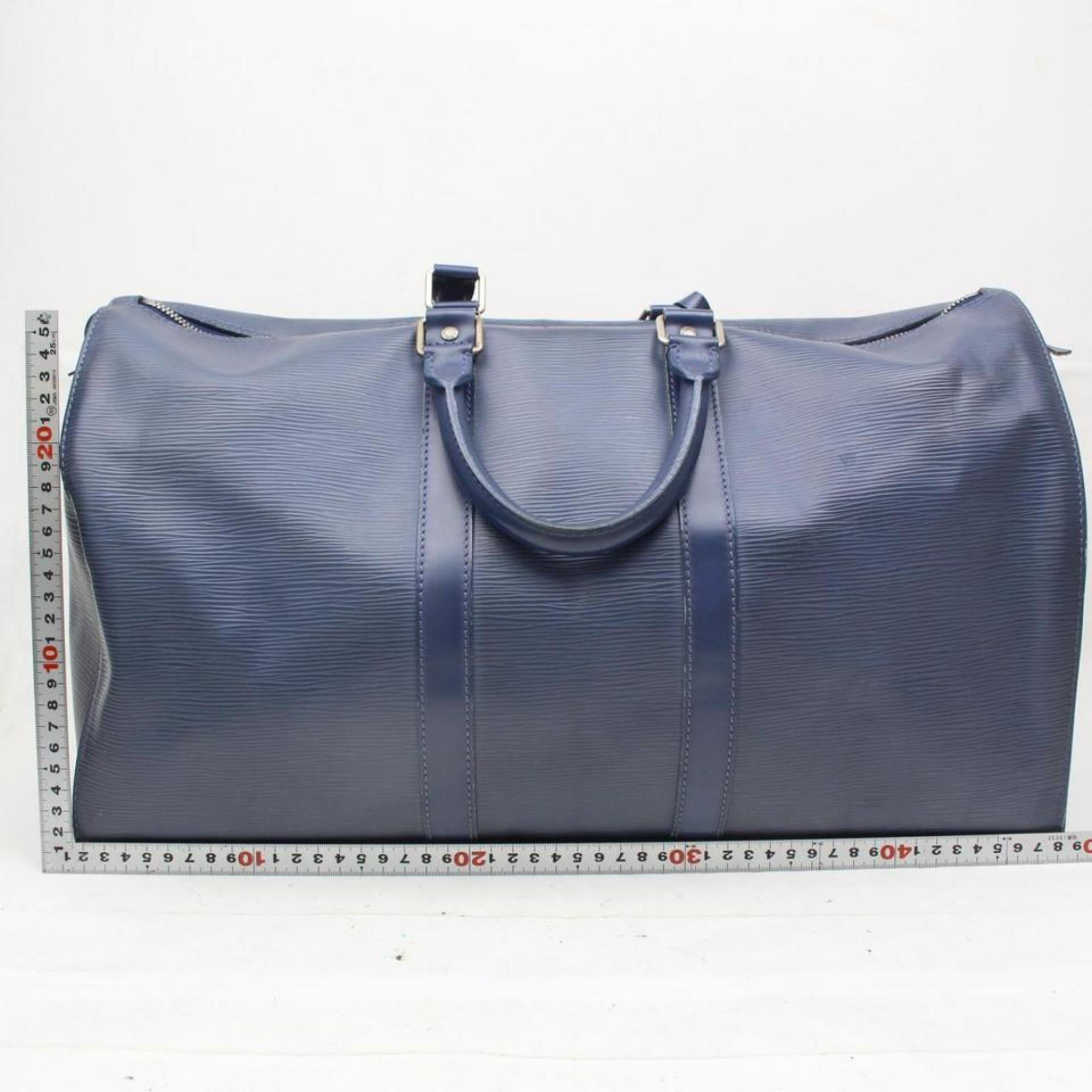 Louis Vuitton Keepall Dark Epi 370349 Blue Leather Weekend/Travel Bag For Sale 2