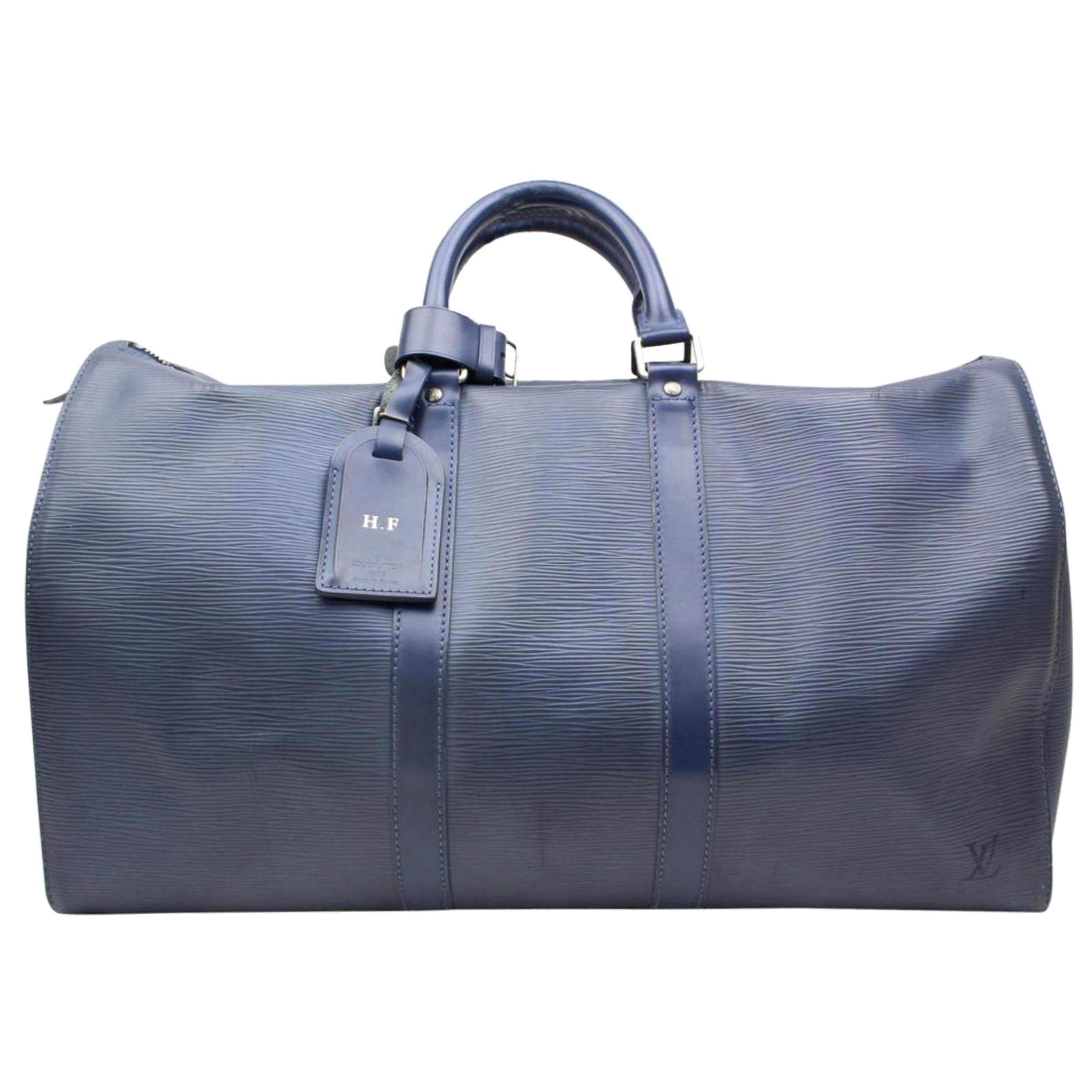 Louis Vuitton Keepall Dark Epi 370349 Blue Leather Weekend/Travel Bag For Sale