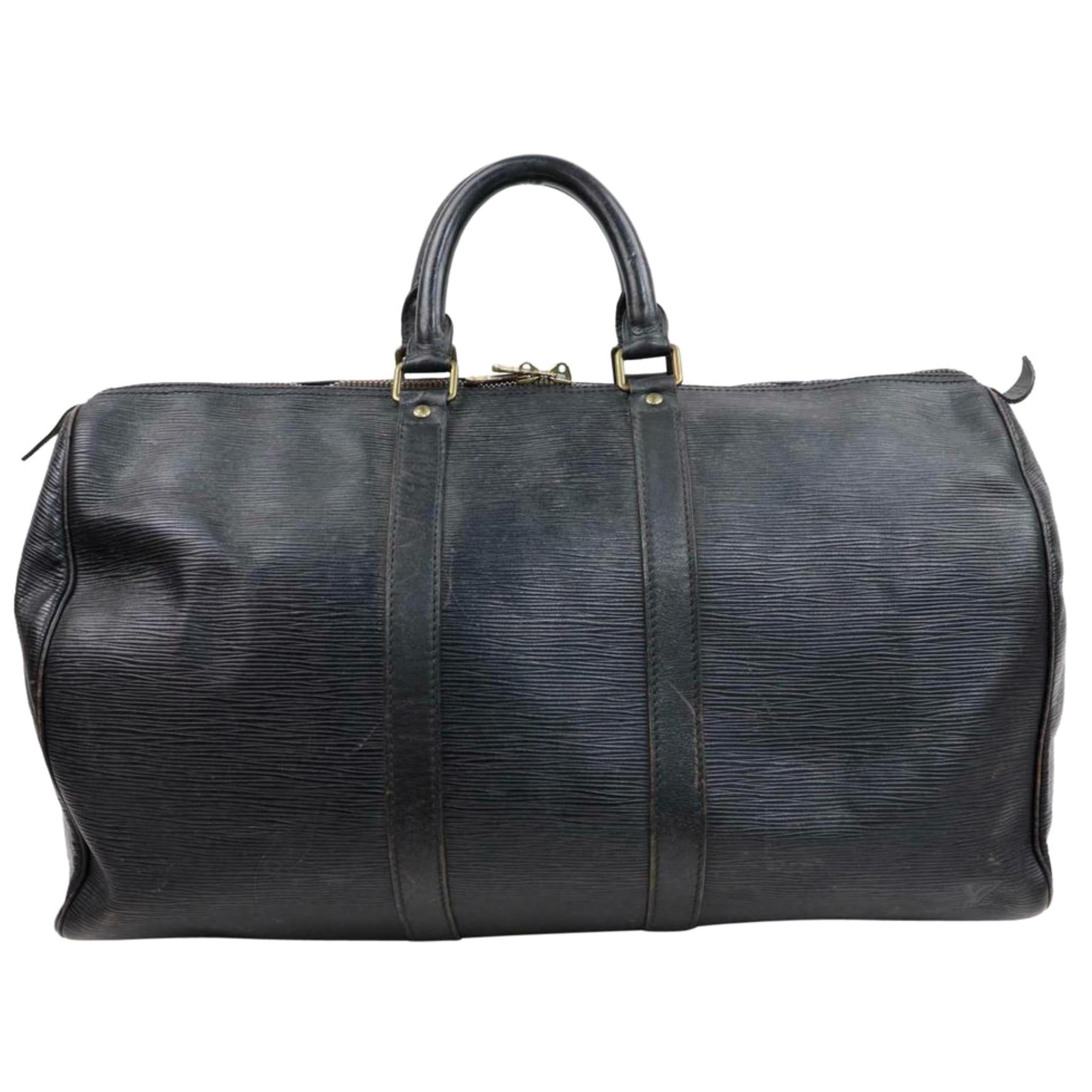 Louis Vuitton Keepall Duffle 45 Pm 870243 Black Leather Weekend/Travel Bag For Sale