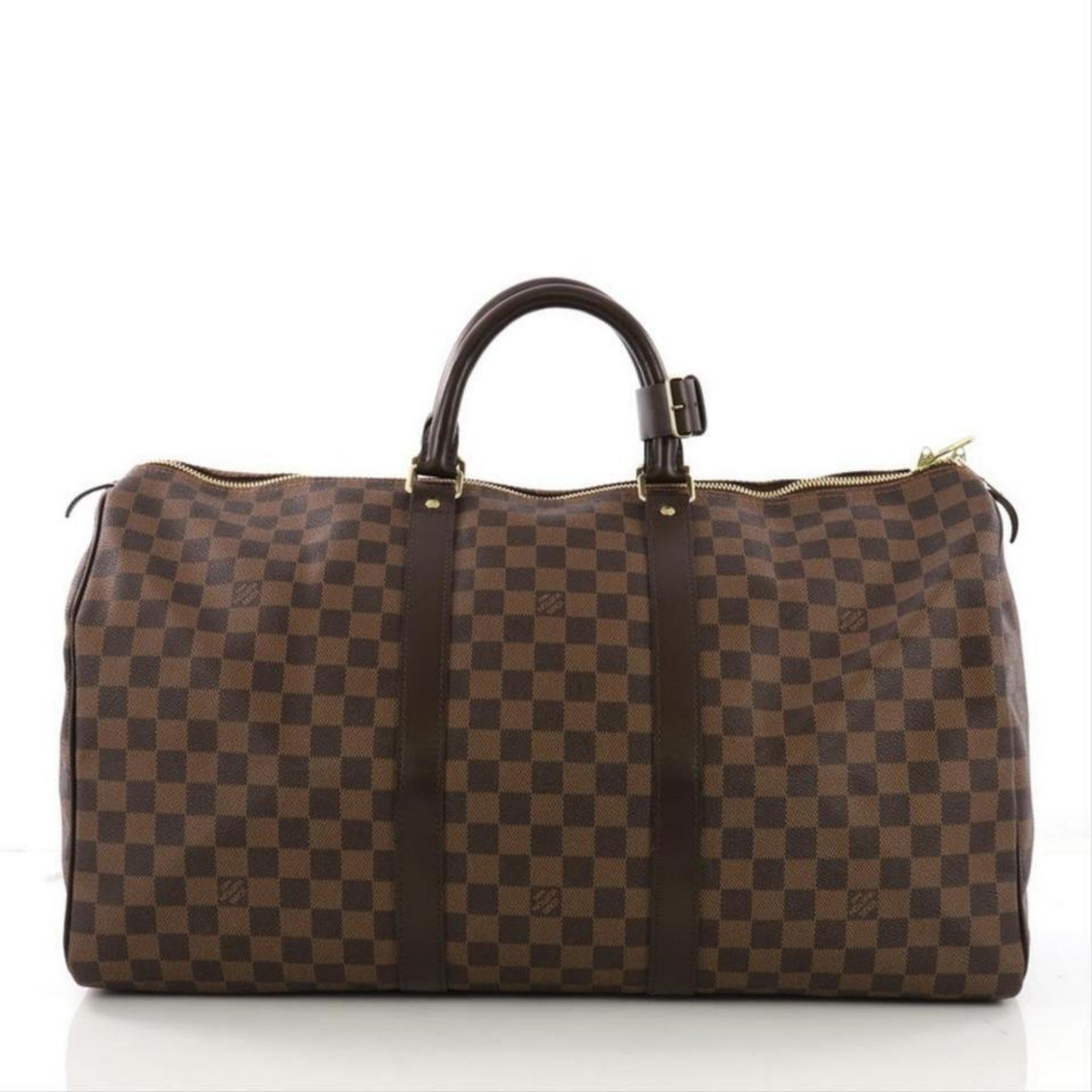 Women's Louis Vuitton Keepall Duffle  50 870229 Brown Coated Canvas Weekend/Travel Bag For Sale