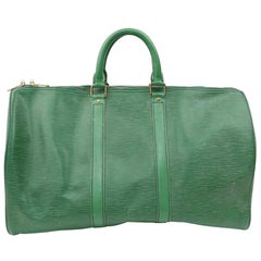 Louis Vuitton Keepall Duffle Borneo 45 870130 Green Leather Weekend/Travel Bag