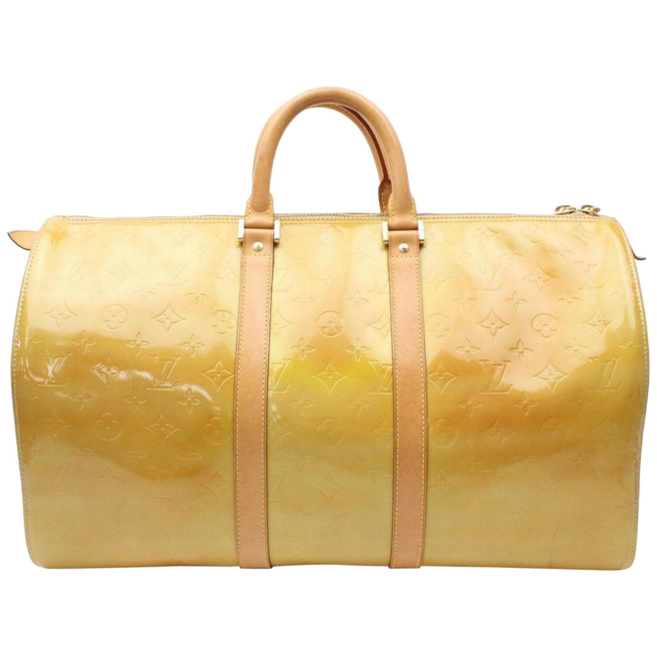 Louis Vuitton Keepall Duffle Mercer 870242 Yellow Patent Leather Travel Bag