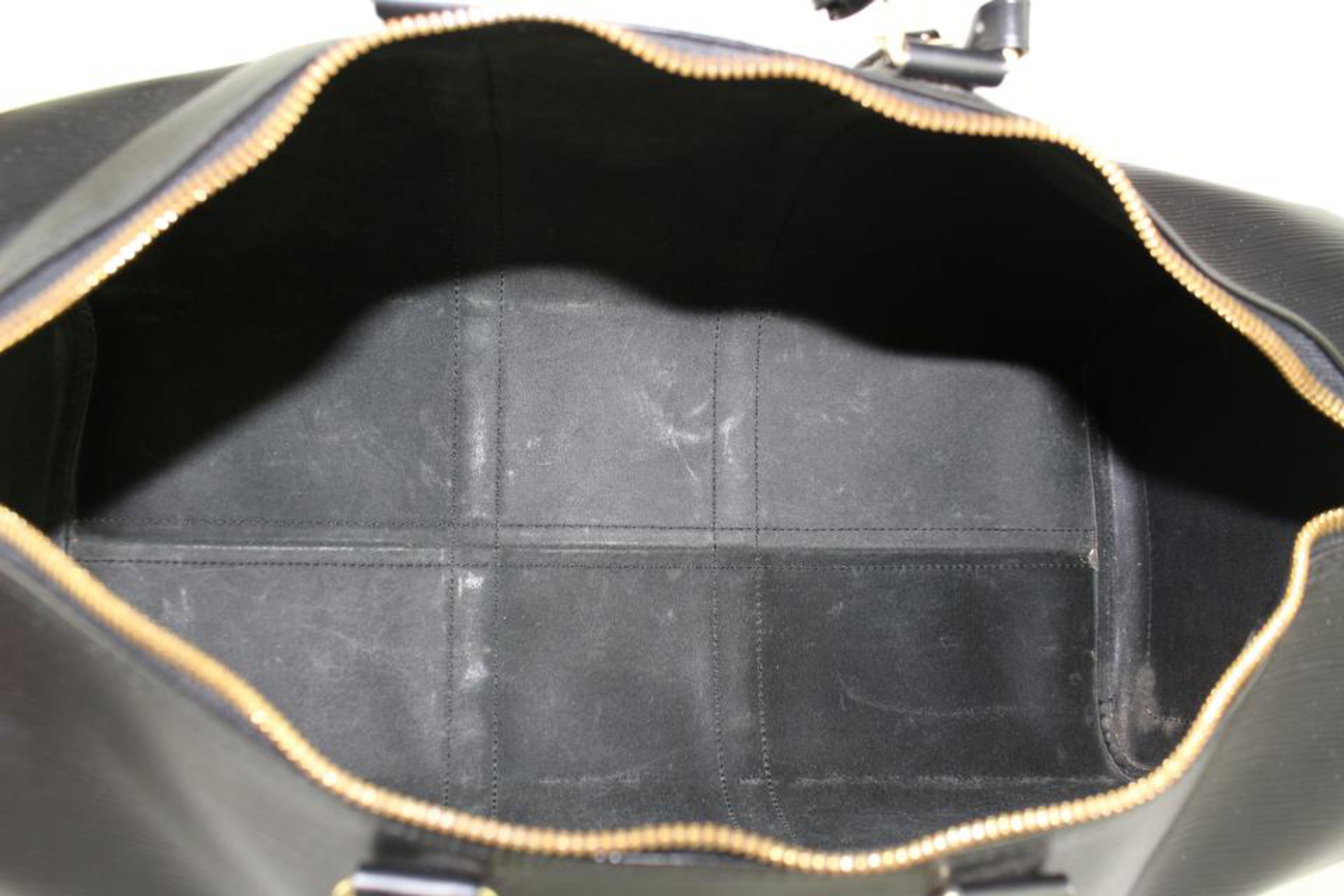 Women's Louis Vuitton Keepall Duffle Noir 45 5lz0129 Black Leather Weekend/Travel Bag For Sale