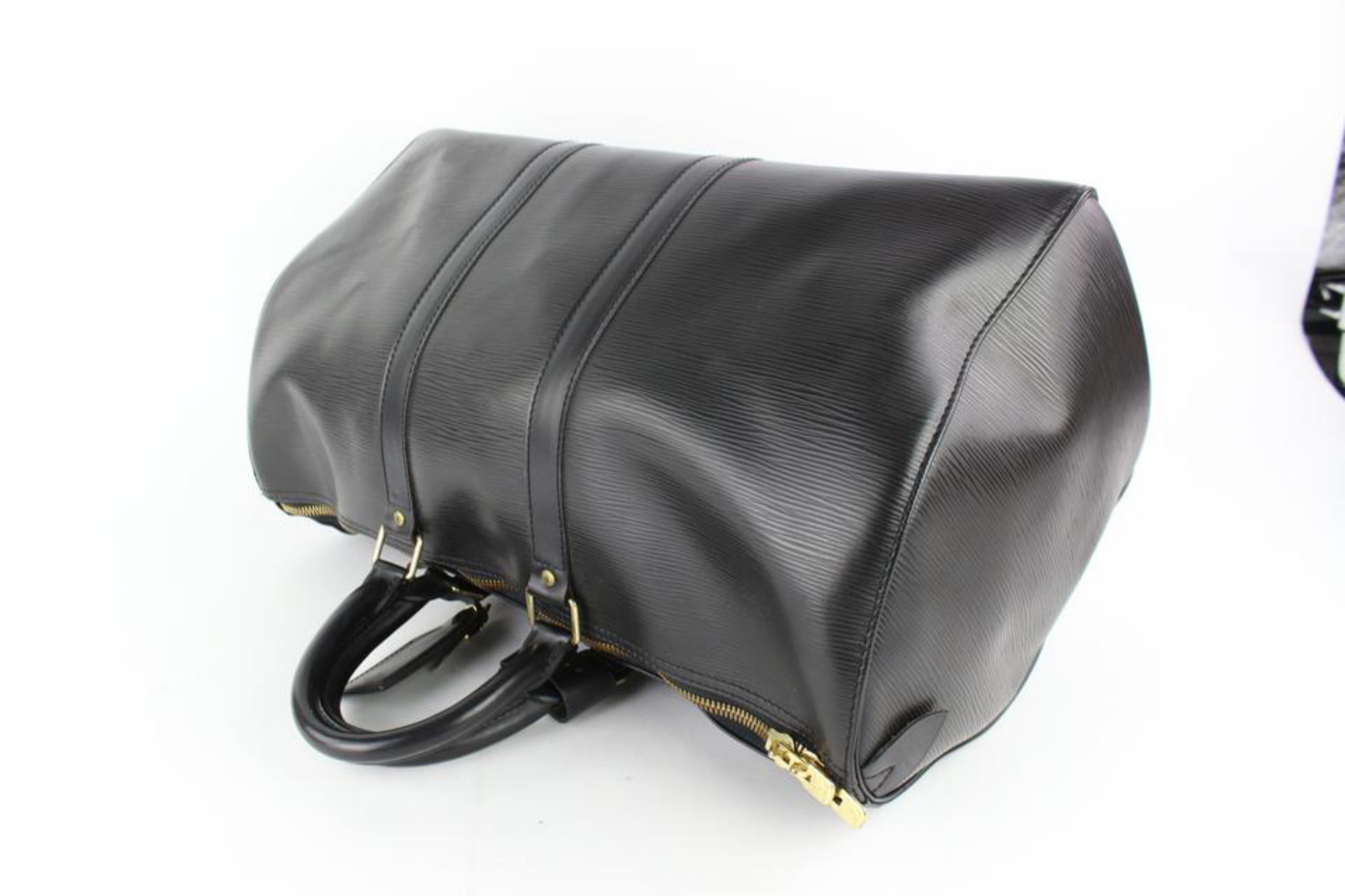 Louis Vuitton Keepall Duffle Noir 45 5lz0129 Black Leather Weekend/Travel Bag For Sale 2