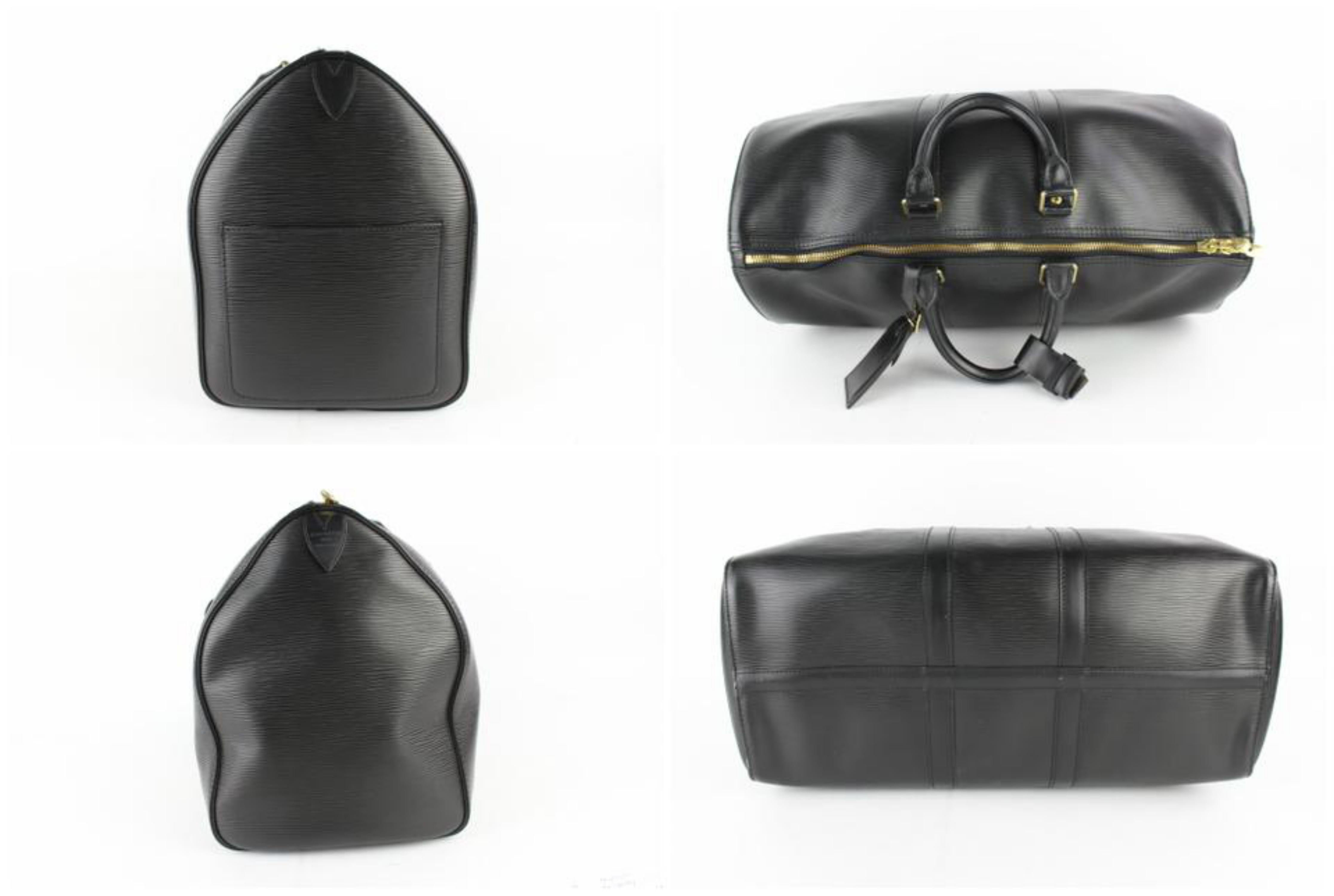 Louis Vuitton Keepall Duffle Noir 45 5lz0129 Black Leather Weekend/Travel Bag For Sale 3