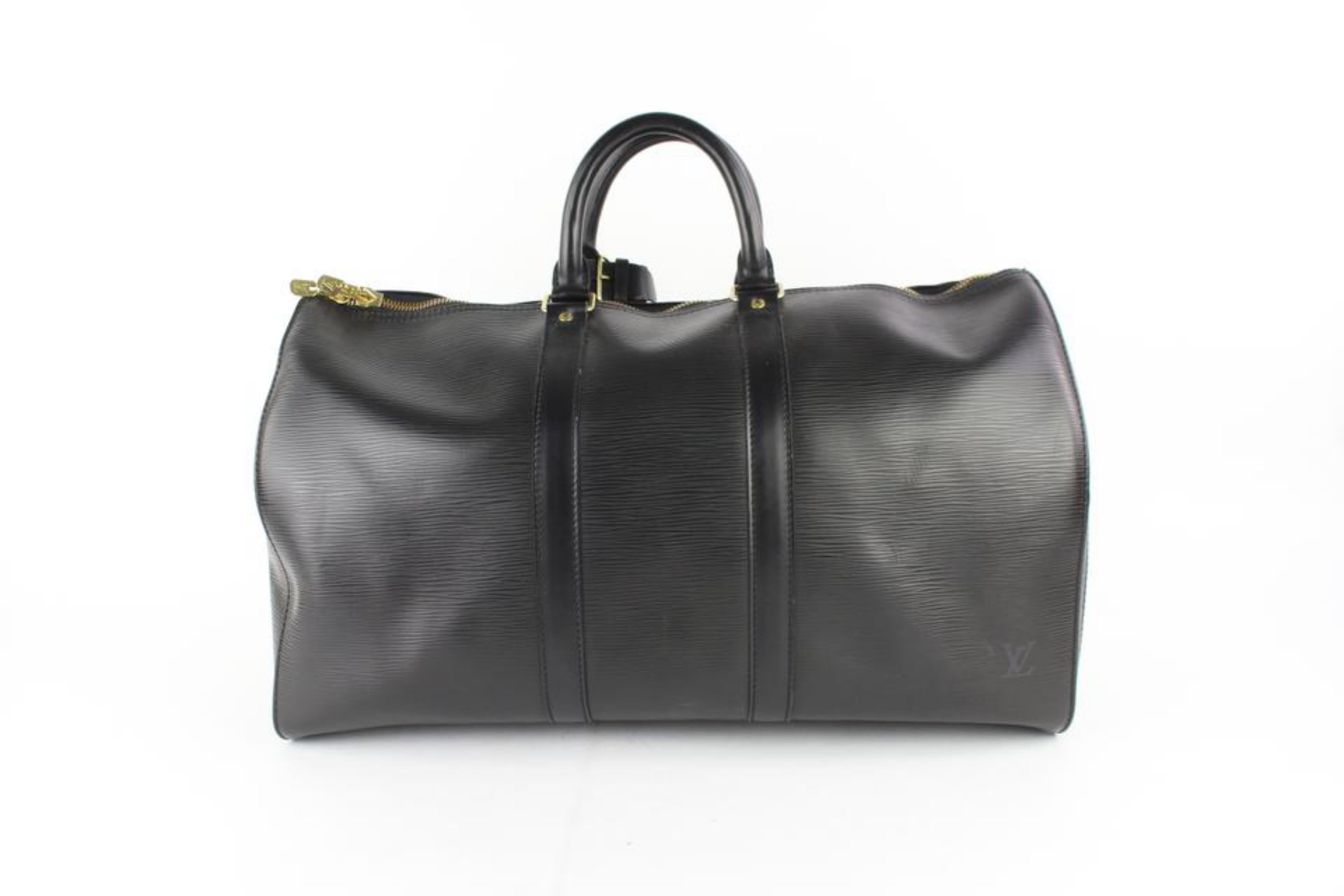 Louis Vuitton Keepall Duffle Noir 45 5lz0129 Black Leather Weekend/Travel Bag For Sale 4