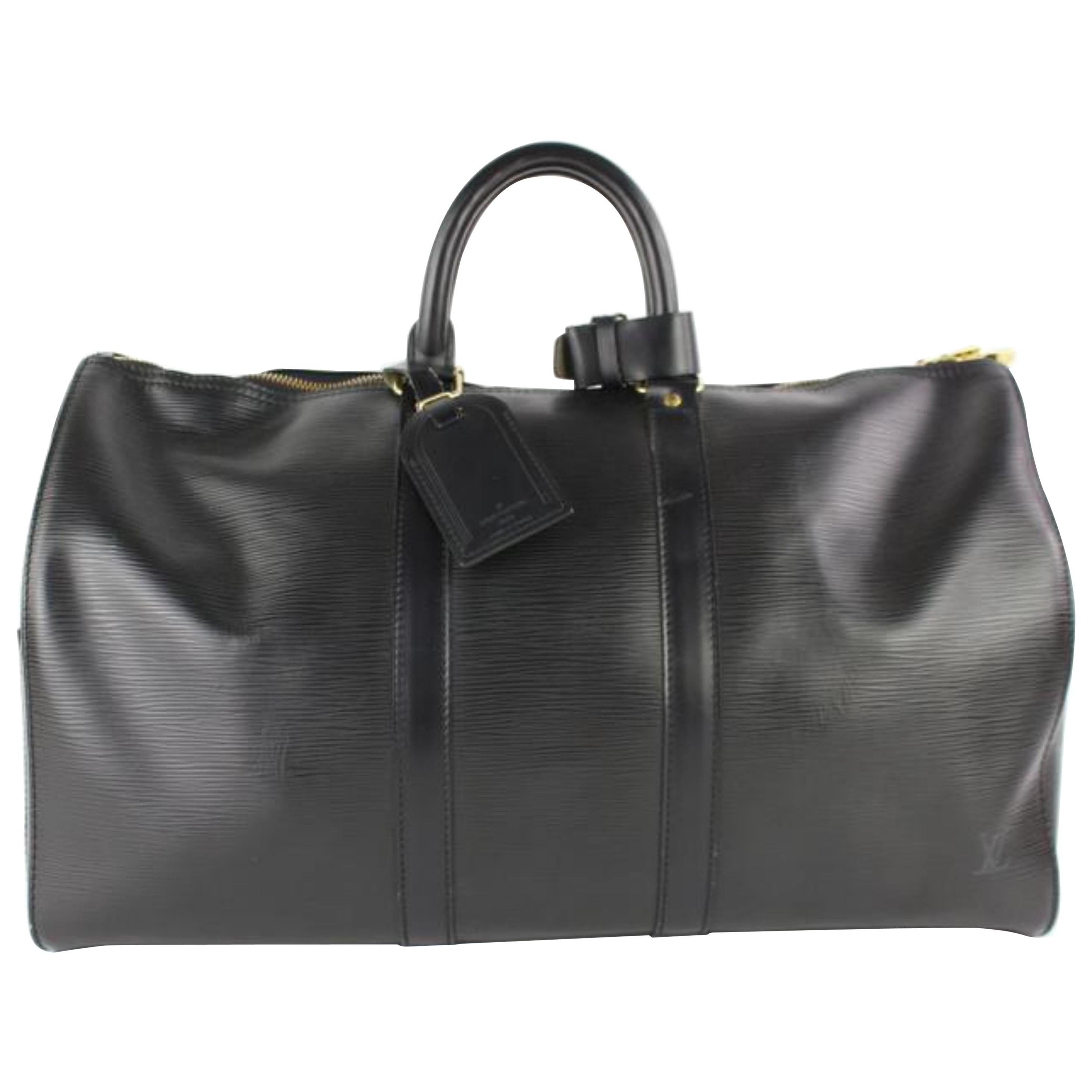 Louis Vuitton Keepall Duffle Noir 45 5lz0129 Black Leather Weekend/Travel Bag For Sale