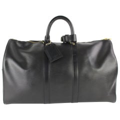 Louis Vuitton Keepall Duffle Noir 45 5lz0129 Black Leather Weekend/Travel Bag