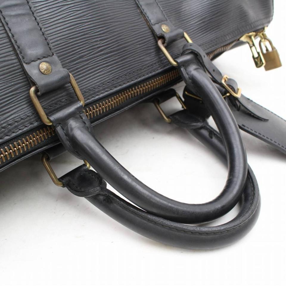 Louis Vuitton Keepall Duffle Noir 45 869492 Black Leather Weekend/Travel Bag For Sale 6