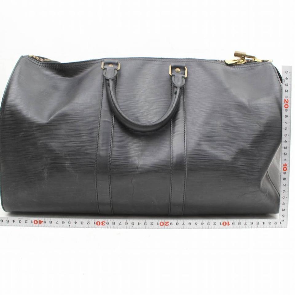 Louis Vuitton Keepall Duffle Noir 45 869492 Black Leather Weekend/Travel Bag For Sale 2