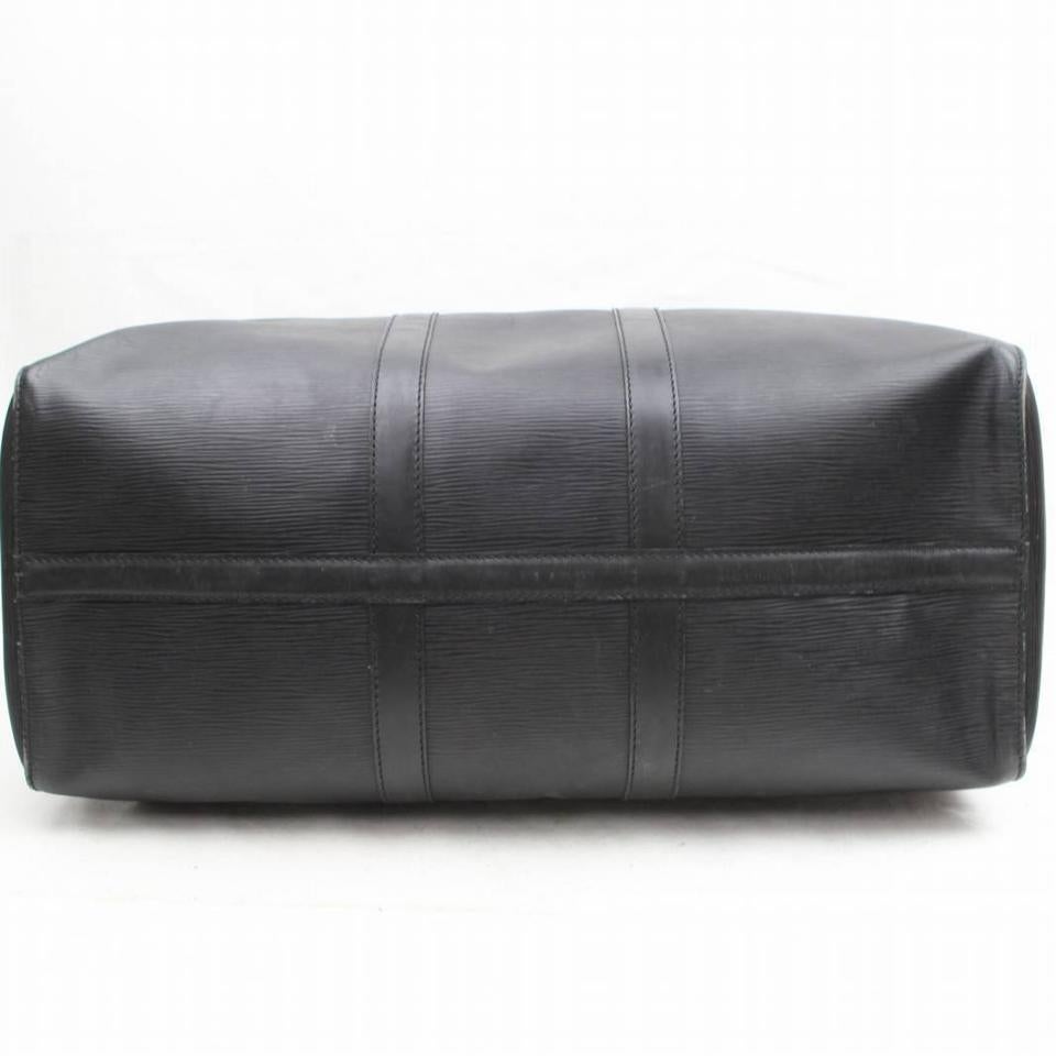 Louis Vuitton Keepall Duffle Noir 45 869492 Black Leather Weekend/Travel Bag For Sale 3