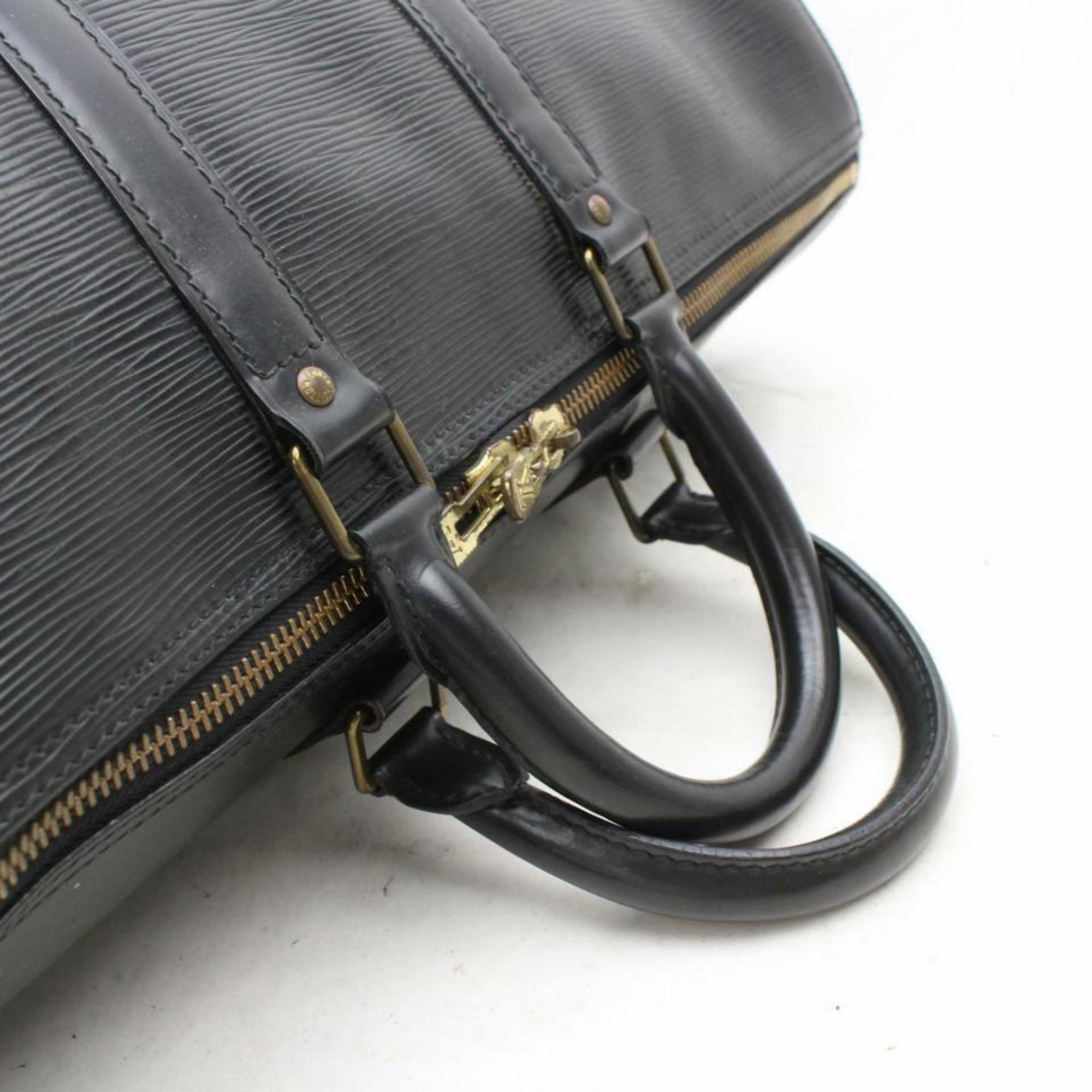 Louis Vuitton Keepall Duffle Noir 45 870140 Black Leather Weekend/Travel Bag For Sale 1