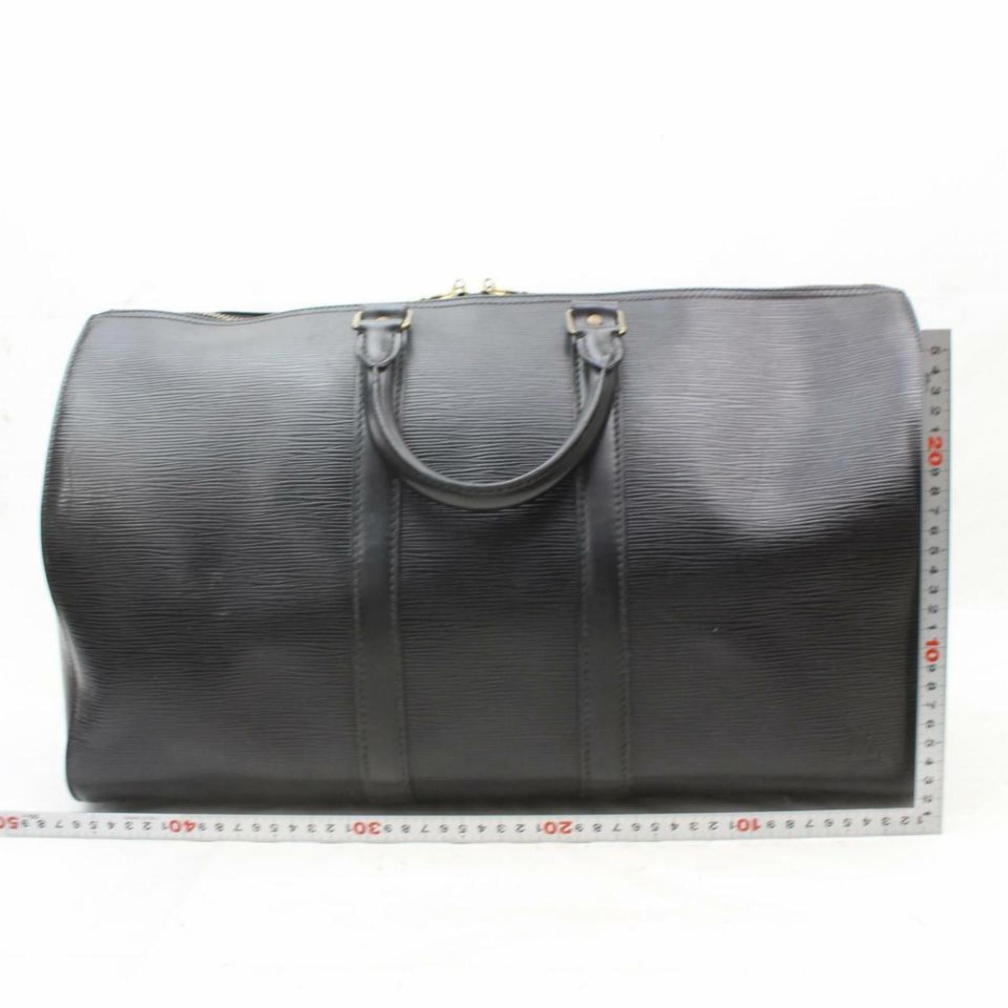 Louis Vuitton Keepall Duffle Noir 45 870140 Black Leather Weekend/Travel Bag For Sale 2