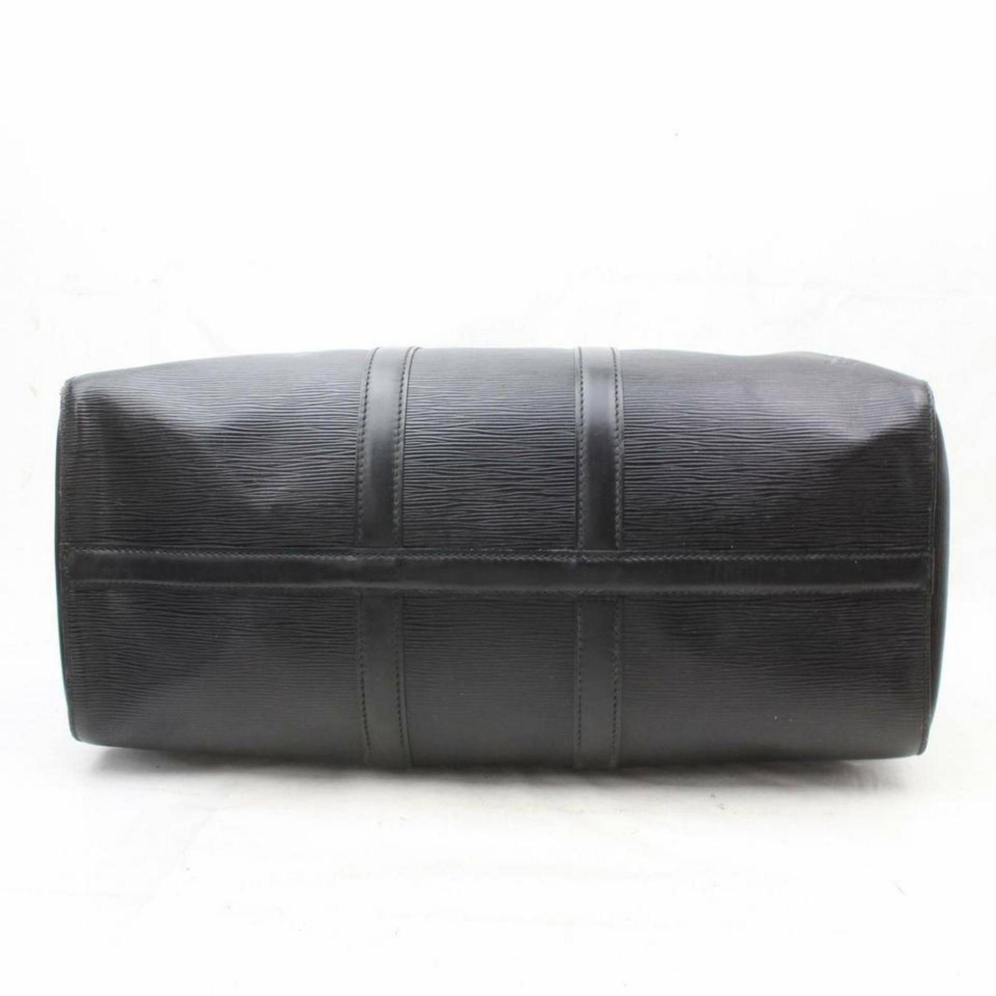 Louis Vuitton Keepall Duffle Noir 45 870140 Black Leather Weekend/Travel Bag For Sale 3