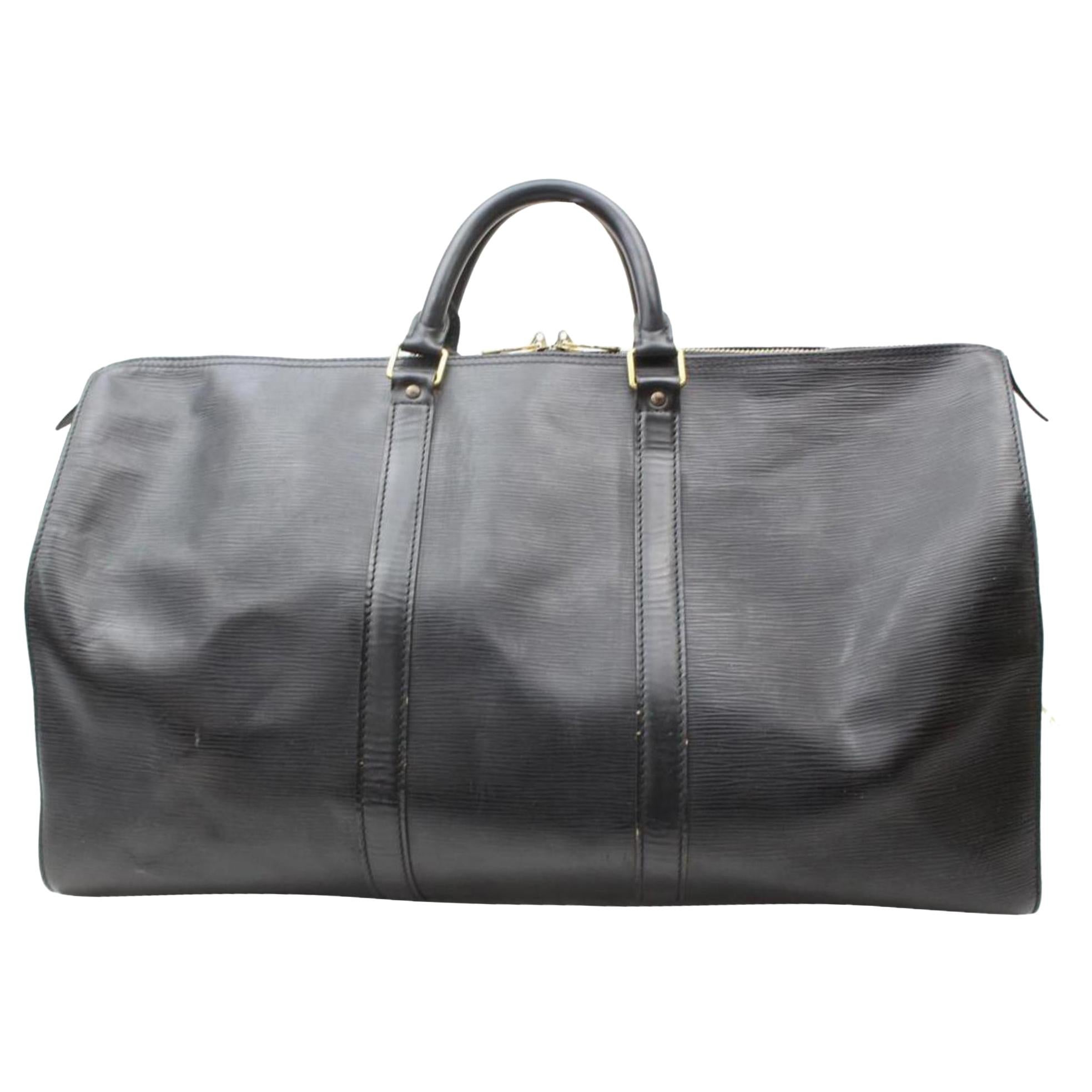 Louis Vuitton Keepall Duffle Noir 50 869589 Black Leather Weekend/Travel Bag For Sale
