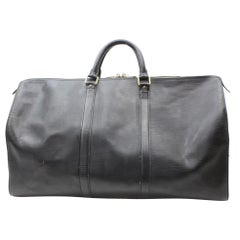 Louis Vuitton Keepall Duffle Noir 50 869589 Black Leather Weekend/Travel Bag