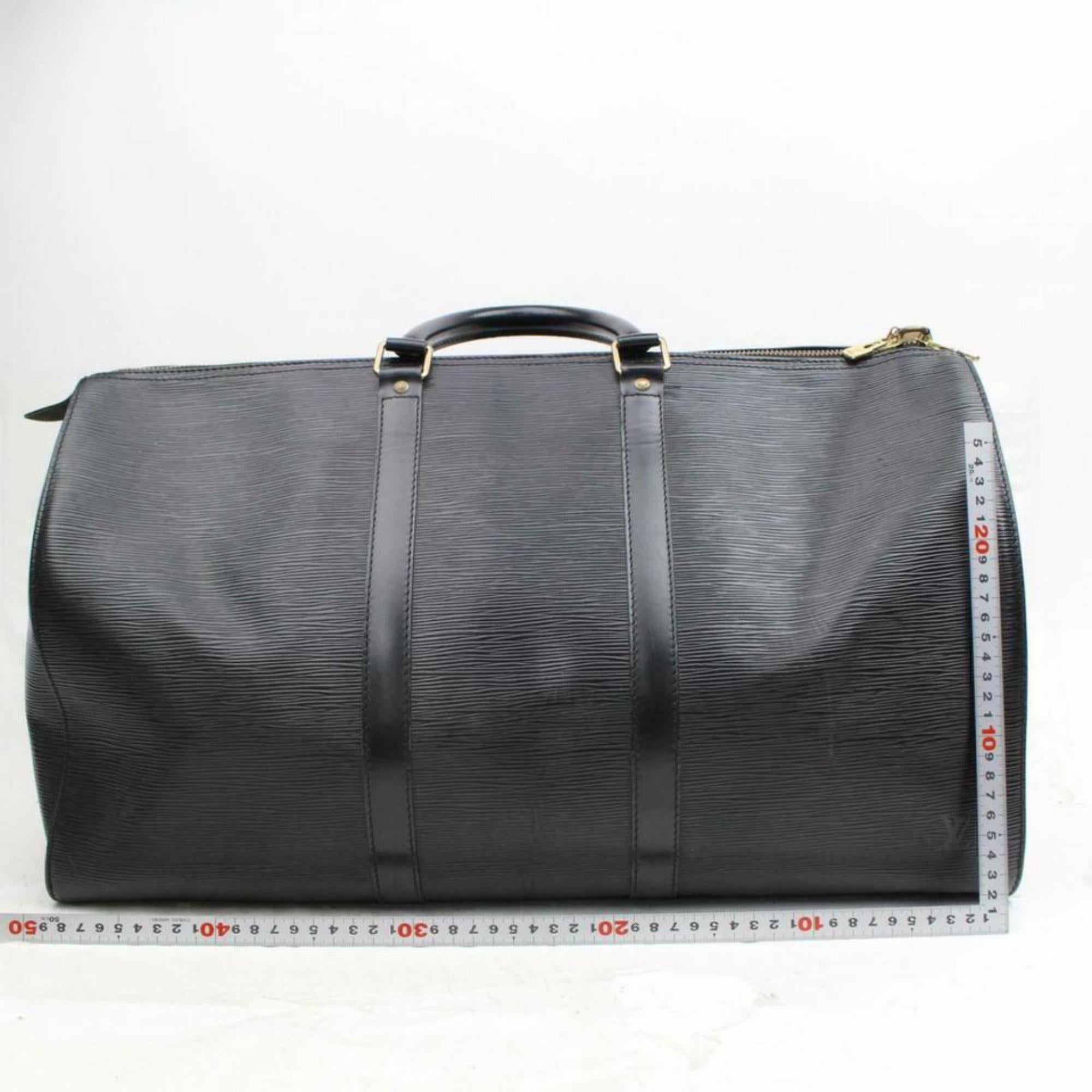 Louis Vuitton Keepall Duffle Noir 50 Mm 870239 Black Leather Weekend/Travel Bag For Sale 1