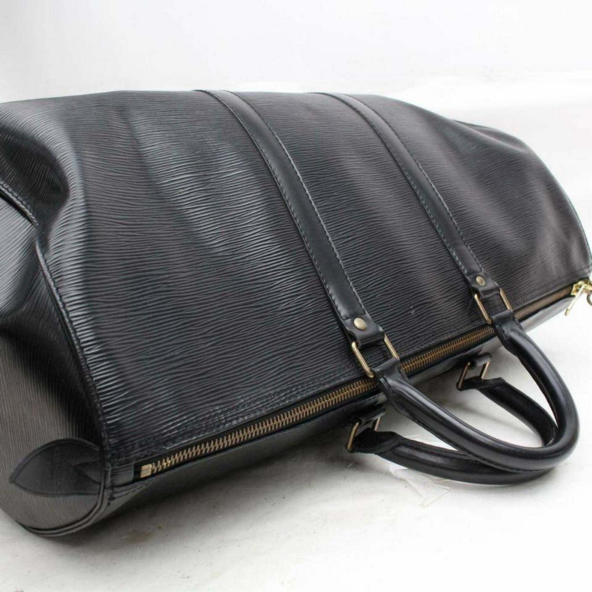 Louis Vuitton Keepall Duffle Noir 50 Mm 870239 Black Leather Weekend/Travel Bag For Sale 2