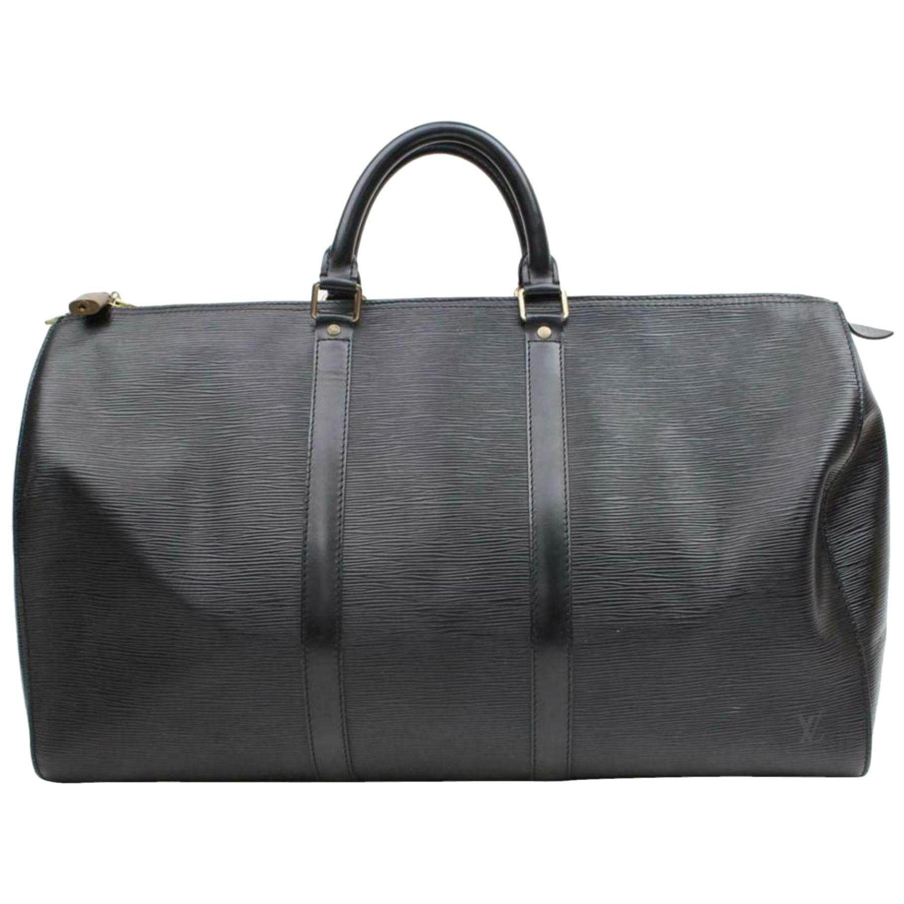 Louis Vuitton Keepall Duffle Noir 50 Mm 870239 Black Leather Weekend/Travel Bag For Sale