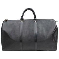 Vintage Louis Vuitton Keepall Duffle Noir 50 Mm 870239 Black Leather Weekend/Travel Bag