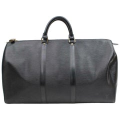 Travel Bags Louis Vuitton Black EPI Leather Noir Keepall 55 Boston Duffle Bag Travel 827lv93, Women's, Size: One Size